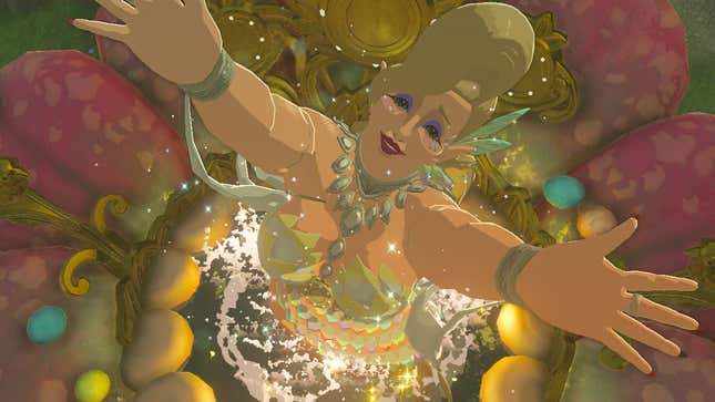 A Great Fairy is seen emerging from a flower.
