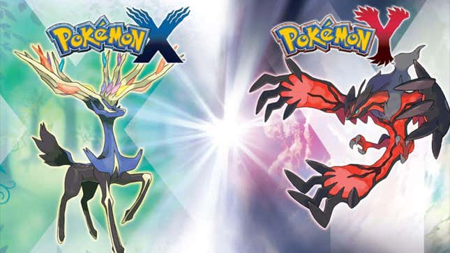 The mascots of Pokemon X and Y are seen in front of a crystal background.